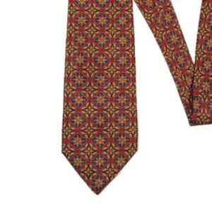 Vintage Christian Dior Men’s Silk Tie Tan Red Geometric 60 inch Designer Tie New